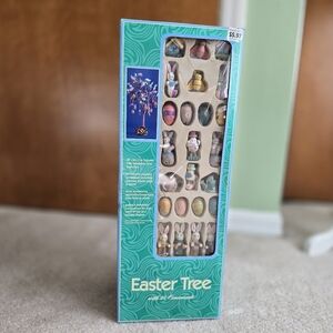 NEW Vintage 18” Easter Tree With 24 Wood Bunny Rabbit Ornaments Decor In Box